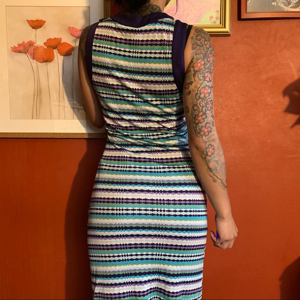 SOLD TORY BURCH 100% Silk Multi color stripe mid Dress - Picture 4 of 12